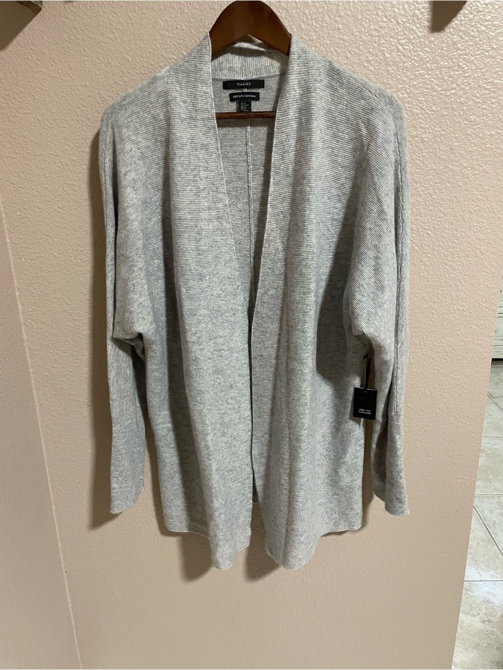 Tahari Cashmere Open-Front Light Gray Cardigan Sweater NEW